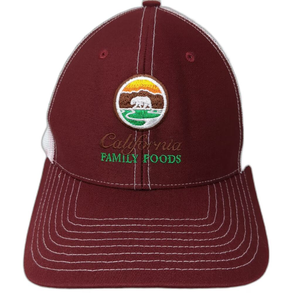 Richardson Trucker Hat Red White One Size California Family Foods Bear Mesh